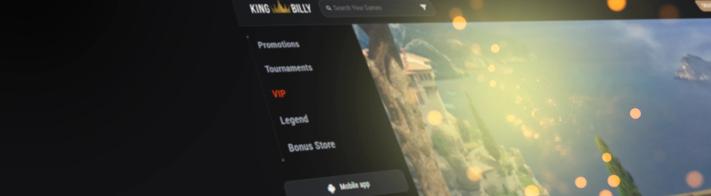 Screenshot of the King Billy Casino homepage interface showing game lobby and promotional banners.